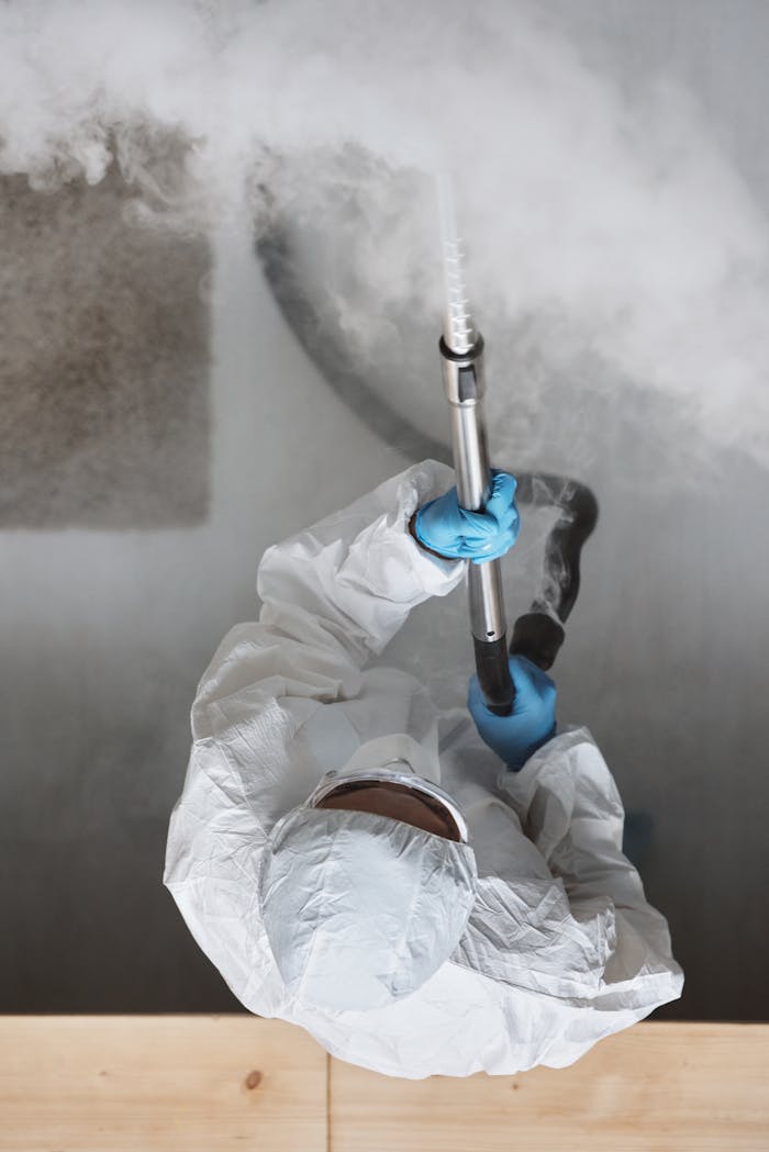 Mastering the First Impression: Your intriguing post title goes here Man in protective suit sanitizes with a fogger from above.